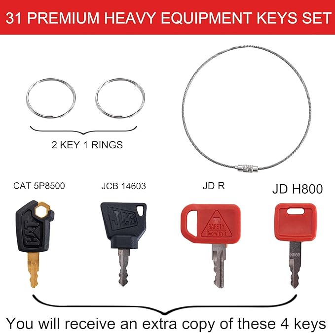 62-Piece Heavy Equipment Key Set: Universal Master Keys Compatible with John Deere, CAT,Komatsu, Kubota, JCB & 10+ Brands – Durable Ignition Keys for Construction Operators