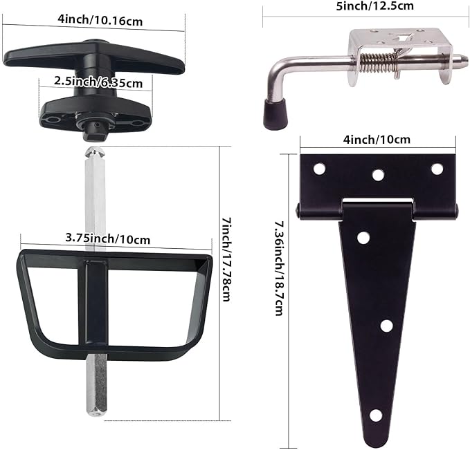 Double Door Shed Hardware Kit - Complete with Hinges, Latches, and 7-1/2" T-Handle Lock - Includes Window and Door/Window Hinge Set, for Gates, playrooms