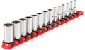 TEKTON 1/4 Inch Drive 12-Point Socket Set, 14-Piece | SHD90118 | (4 - 15 mm), Semi-Deep, Socket Rail