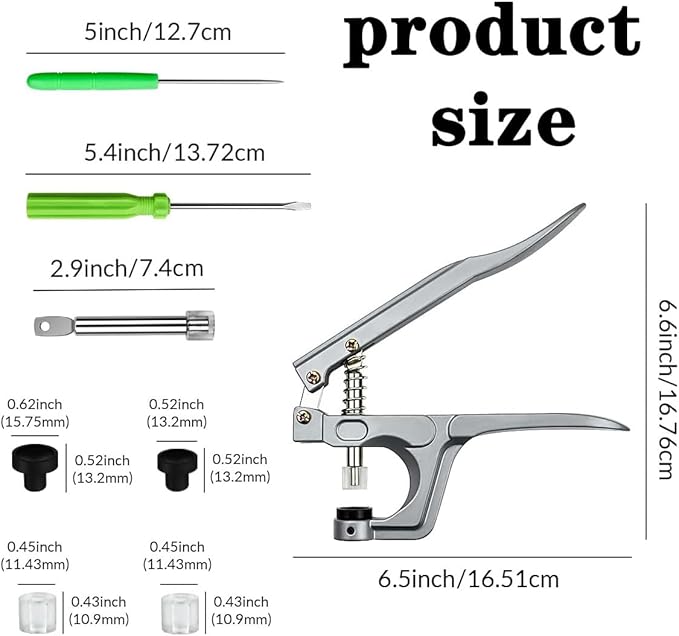 【3-in-1 Snap Pliers Kit】 No-Sew Snap Fastener Tool for Clothing Crafts DIY | Handheld Press Attacher Punch for T3, T5, T8 Snaps Buttons | Complete Set with Awl & Accessories