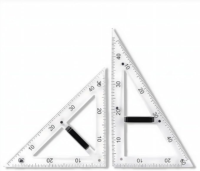 Magnetic Teaching Ruler Set with Multi-Functional Geometry Tools Durable ABS Plastic for Whiteboard Classroom Projects Student Teacher Math Supplies (Clear 2pcs)