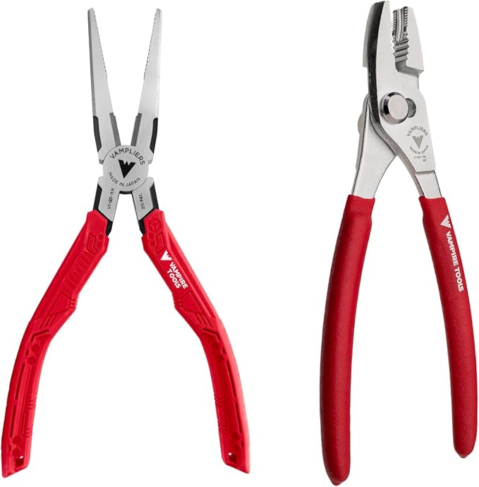 VAMPLIERS 2-PC Screw Extractor Pliers 7.5" Long Nose + 7" Slip Joint Pliers | Gift Box Set Made in Japan, Patented, High Carbon Steel, For Confined Spaces, Removes Damage Screws, Non-Slip Jaws, Gift Idea