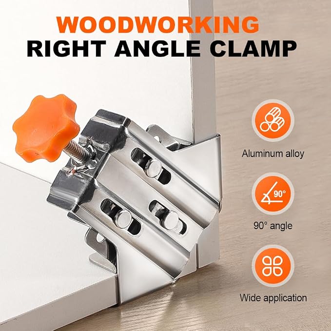 Quick Right Angle Fixing Clip, Multipurpose Stainless Steel 90° Degree Corner Clamp for Woodworking, T-shaped Right Angle Clamping Tool with Adjustable Swing Jaw Right Angle (2pcs-Open Type)