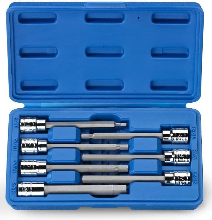Neiko 10072A 3/8-Inch Drive Extra Long Allen Hex Bit Socket Set, SAE, 1/8-Inch - 3/8-Inch | S2 and Cr-V Steel, 7-Piece Set