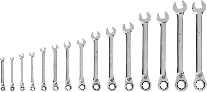 TEKTON Reversible Ratcheting Combination Wrench Set, 15-Piece | WRC94001 | (1/4 - 1 in.), 12-Point, Satin Chrome Finish