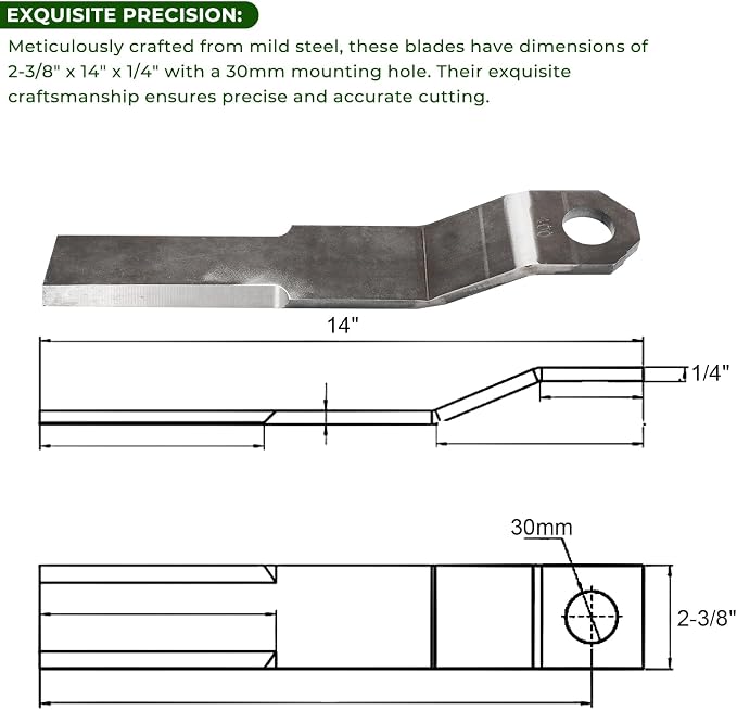 MOTOQUEEN Replacement Bush Hog Cutter Durable Blades for Mower King Skidsteer 2-3/8" x 14" x 3/8" Replacement Blades for Brush Mowers Heavy Duty AR400 Steel 10mm Thick (2 Blade Set)