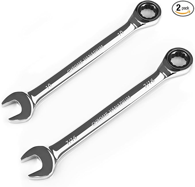 Egofine 10mm Wrench Metric and 7/16 Wrench, Metric and Standard Wrench Set, Industrial Grade Gear Spanner with 12 Point Box End, 72-Teeth Ratchet, Chrome Vanadium Steel