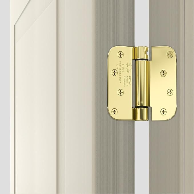 goldenwarm 6 Pack 4 Inch Polished Brass Self Closing Door Hinges with 5/8'' Radius Corners - Adjustable Tension Soft Close Hinges for Interior/Exterior Doors, Durable & Quiet Closure