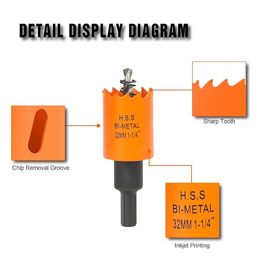 1-1/4 Inch Hole Saw with Arbor for Wood Metal Plastic, 1.25 in Bimetal Hole Cutter, Fast Chip Removal, Smooth Flat Drilling Edge