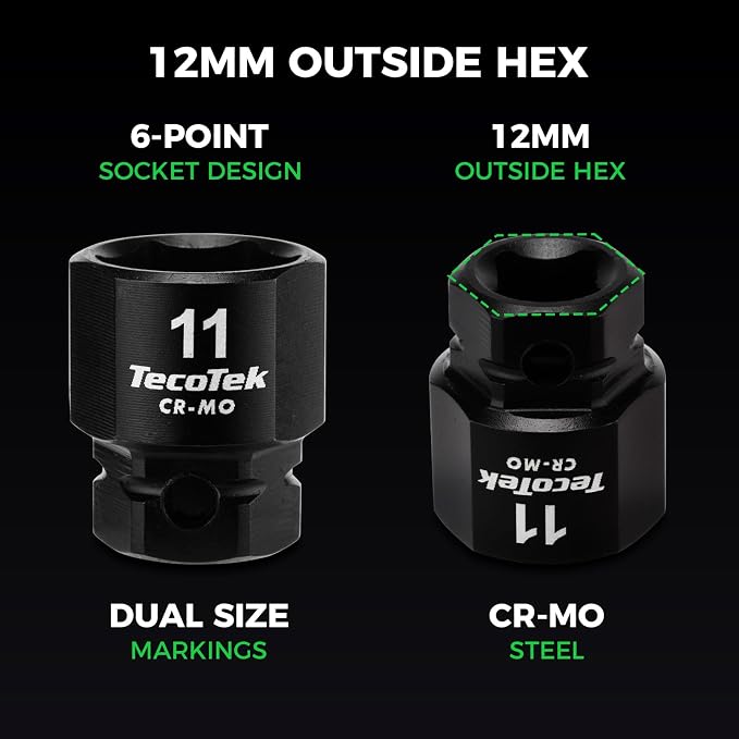 TecoTek 13-Piece 1/4-Inch Drive Metric Low Profile Impact Socket Set, Stubby Socket Set, 4mm to 15mm, No Skips Sizes, 6 Point, Cr-Mo, Shorter Socket for Tight Areas