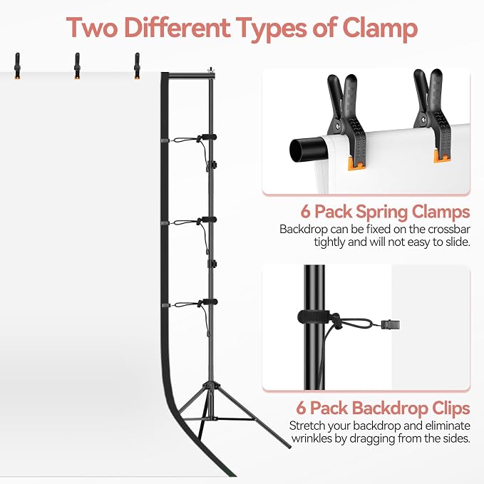 7x10 FT Backdrop Stand Kit with 6.5 x 10FT Black, White Background