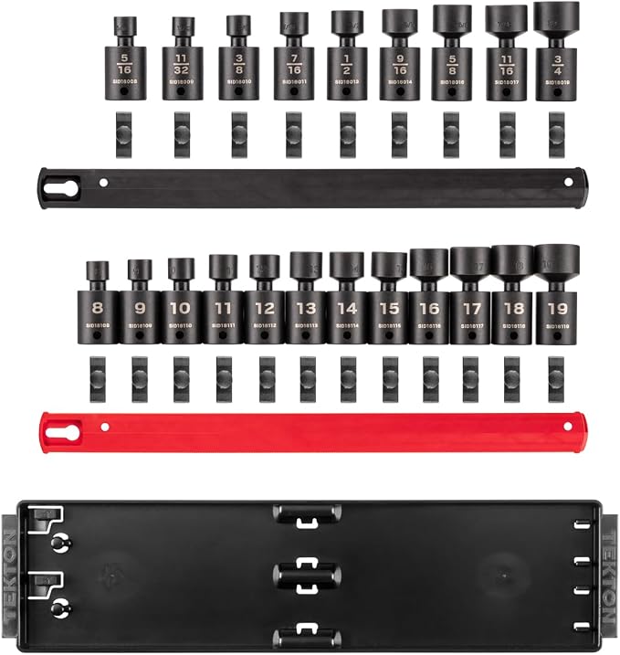 TEKTON 3/8 Inch Drive Universal Joint Impact Socket, 21-Piece | SID97200 | (5/16 - 3/4 in., 8 - 19 mm), Shallow, 6-Point