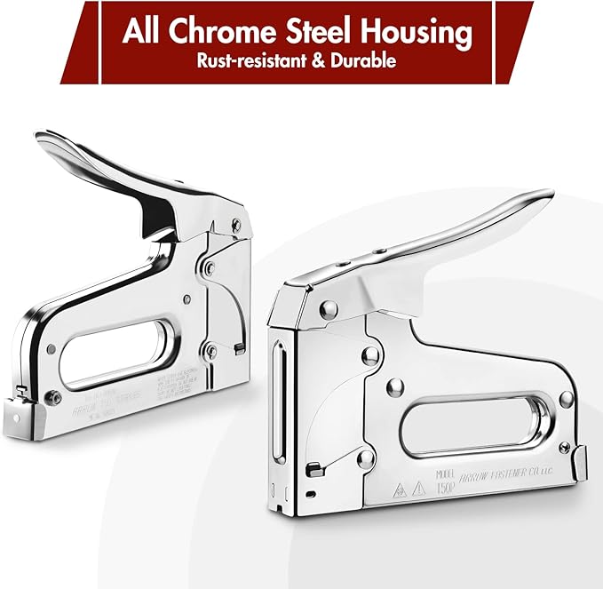 Arrow T50 Heavy Duty Staple Gun Kit, All Chrome Steel Stapler, with 3750 Pieces T50 1/4", 3/8", 1/2" Staples, for Upholstery Professional Projects