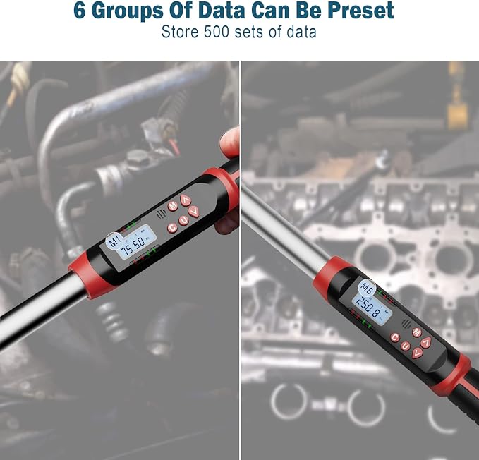 Leolee 1/2-Inch Drive Digital Torque Wrench with Angle, 12.5-250.8 Ft.lb | 17-340Nm, ±2% Accuracy, Heavy-Duty, Preset Value, Data Storage, Buzzer, LED Flash Notification, for Diesel Trucks, RV, Vans