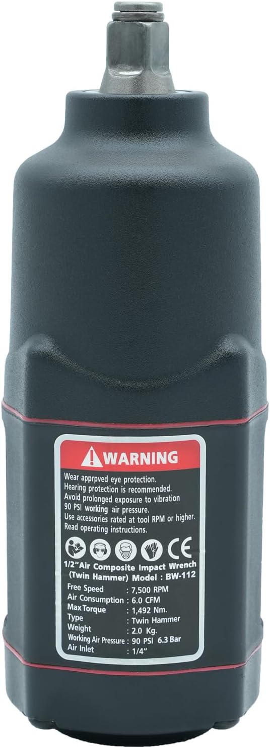 BESWELL® BW-112BN 1/2-Inch Air Impact Wrench with 1180 Ft-Lbs Max Torque | FAST & POWERFUL: Twin hammer impact wrench delivers fast, high-torque power for auto repair, tire changes & body shop