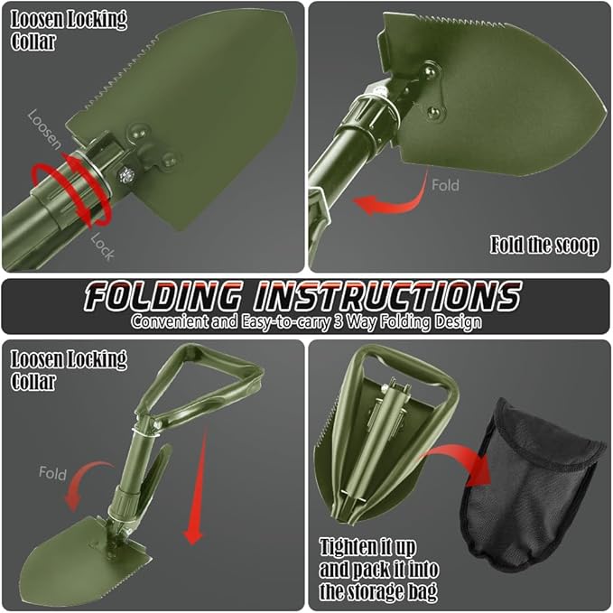 Folding Shovel, 18.5'' Lightweight Camping Shovel Portable High Carbon Steel Digging Mini Trowels for Outdoor Camping Backpacking Hiking Car Emergency Home Garden(Green)