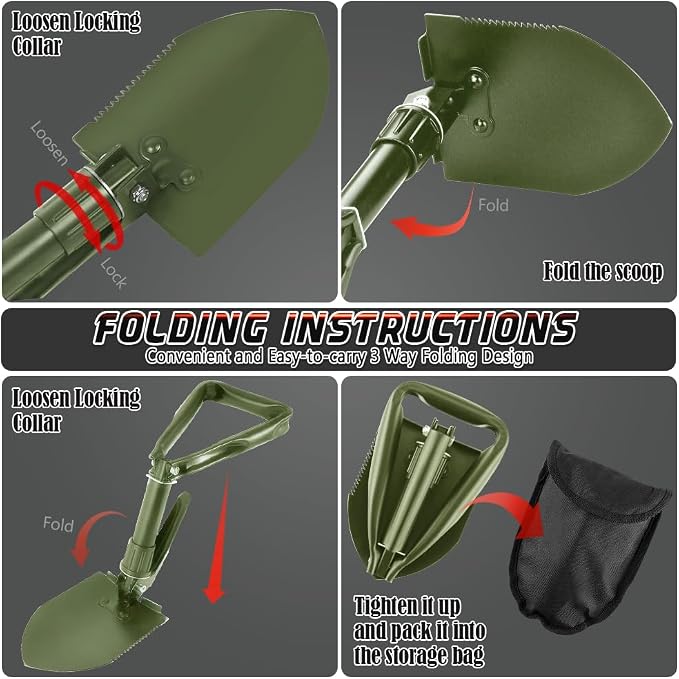 Digging Shovel, 18.5'' Lightweight Camping Shovel Portable High Carbon Steel Folding Mini Trowels for Outdoor Camping Backpacking Hiking Car Emergency Home Garden(Olive)
