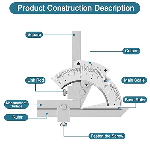 Vernier Bevel Protractor 0-320° Accuracy 0.02° Fine Tuning Carbon Steel Protractor with Storage Box,Angle Measuring Tool for Woodworking Carpenter Construction DIY