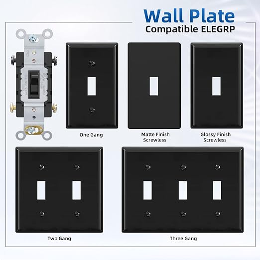 ELEGRP 4-Way Toggle Light Switch - 15A, 120-277V, Quiet Toggle Framed AC Switch - In-Wall On/Off, Self-Grounding, Residential/Commercial Grade, UL Listed (10 Pack, Glossy Black)