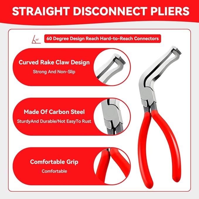 Automotive Electrical Disconnect Pliers Set with Storage Box, 4-Piece Connector Separator & Terminal Removal Tool for Mass Air Flow Sensors, Fuel Injectors, Straight & 60° Jaw