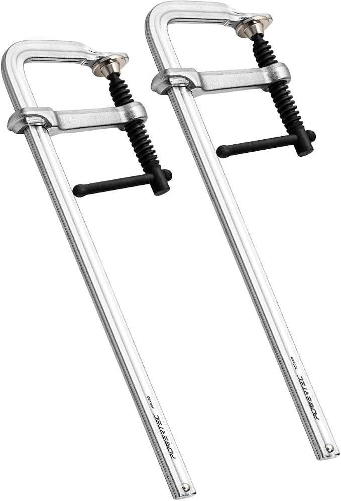 POWERTEC Heavy Duty 12" F Style Bar Clamps, 3-5/8" Throat, 480 lb Clamping Force – Woodworking, Cabinetry, Welding & Workshop Use, 2 Pack (72339)