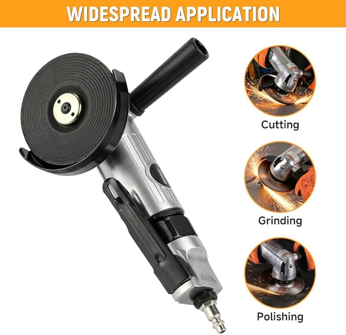 Hoteche 4-Inch Air Angle Grinder, High Speed Pneumatic Grinder, Professional Metal Cutting & Grinding Tool with Front Exhaust, Heavy Duty 1/4" Air Inlet, 90 PSI Power Tool for Fabrication