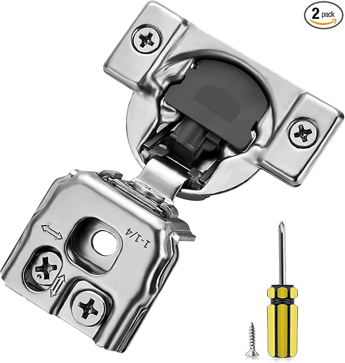 Ravinte 2 Pack 1 Pair 1-1/4 inch Overlay Soft Close Kitchen Cabinet Hinges Stainless Steel Adjustable Kitchen Hinges Satin Nickel Cabinet Hardware
