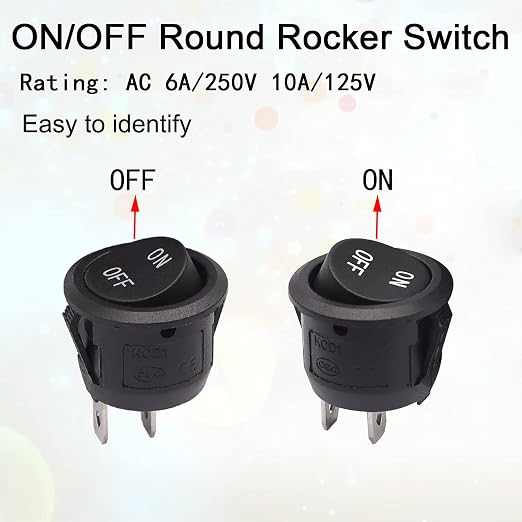 TWTADE 5PCS 12V Rocker Switch ON/Off Latching Round Toggle Switch SPST 2Pin with Wires 6A/250V 10A/125V AC for Automotive Boat etc
