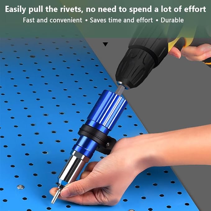 Rivet Gun Adapter Kit, Riveting Gun Head Tool for Cordless Drill, with 4 Rivet Head/Removable Handle/100pcsx4.0mm Studs (Blue)