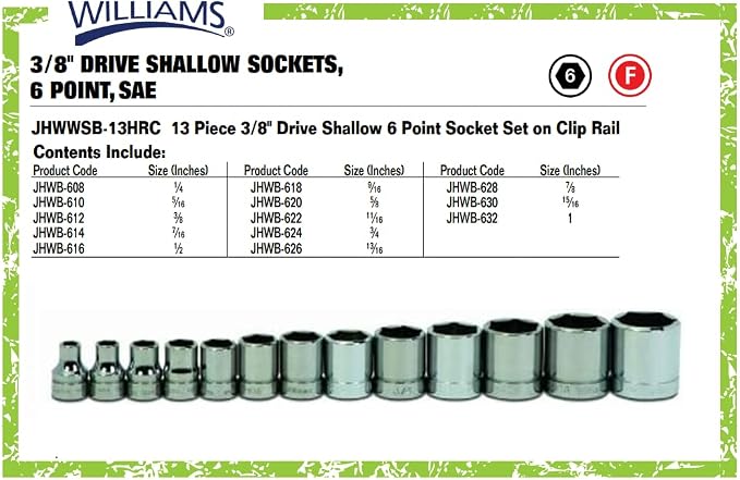 Williams WSB-13HRC 13-Piece 3/8-Inch Drive Shallow 6 Point Socket Set