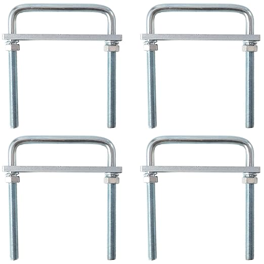 4 Pack Square U-Bolt for Trailer- Fits 4.5 Inch Wide Leaf Springs, Galvanized Steel Clamp Set, Secure Fit for Truck, Boat and Trailers