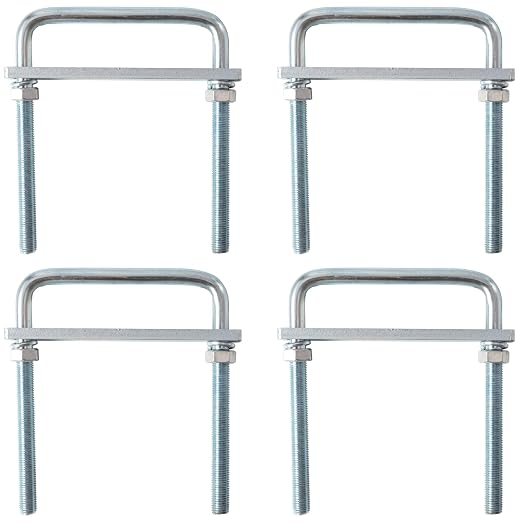 4 Pack Square U-Bolt for Trailer- Fits 6 Inch Wide Leaf Springs, Galvanized Steel Clamp Set, Secure Fit for Truck, Boat and Trailers