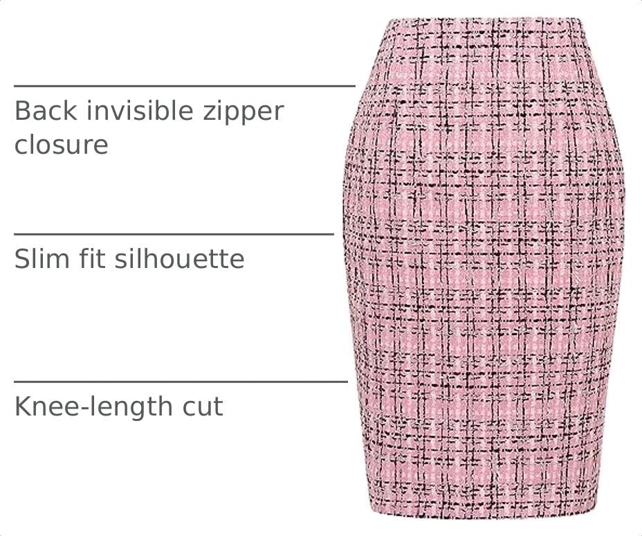 IDEALSANXUN Plaid Skirts for Women Fall Winter Knee Length Pencil Wool Skirt with Slit