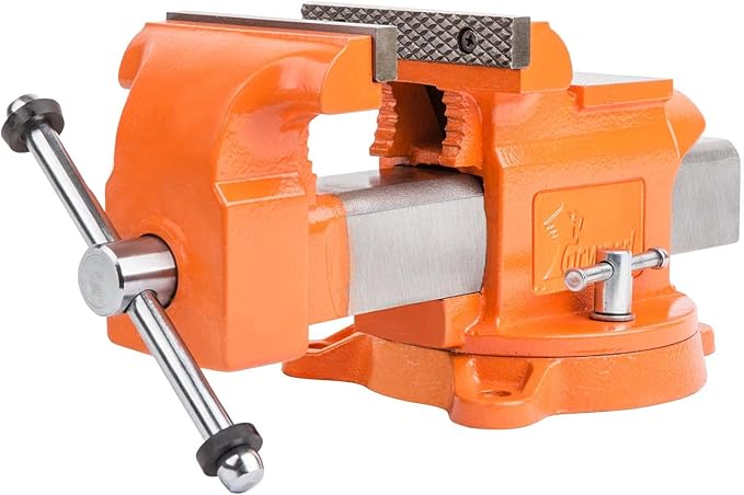 Forward Bench Vise 5 Inch Ductile Iron Bench Vice with 360 Degree Swivel Base and Channel Steel Guide Bar 30505 (5")