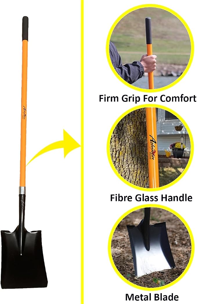Ashman Heavy-Duty Transfer Shovel (2 Pack) with 47-Inch long Durable Handle and Blade- Ideal for Construction, Landscaping, Gardening, and Snow Removal- Durable, Rust-Resistant, and Multipurpose Scoop