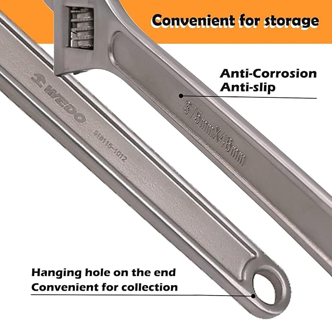 WEDO Adjustable Wrench 4",Max Jaw Opening 13mm,Stainless Steel | Professional Spanner,Precision Jaws,Corrosion Resistant,Rust Proof,High Strength,For Automotive,Home and Plumbing Repairs