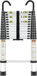 RIKADE Telescopic Ladder, 12.5 ft Aluminum Telescoping Ladder with Non-Slip Feet and Stable Hook, Portable Extension Ladder for Household and Outdoor Working, Max Load 330 lb, Aluminum