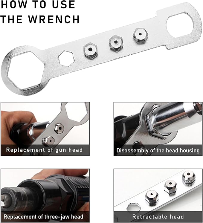 DXNQ Electric Rivet Nut Gun Riveting Tools, Metal Pop Rivet Gun Tool Rivet Drill Attachment with Non-Slip Handle, Efficient Cordless Riveter Adapter Kit Includes 4 Rivet Heads