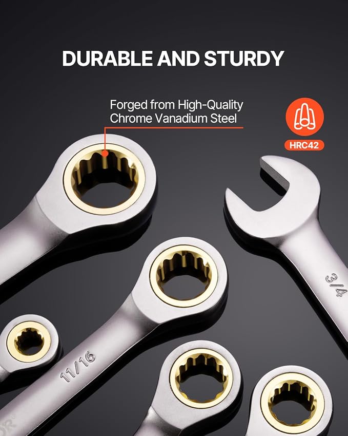 VEVOR 24-Piece Ratcheting Wrench Set, Ratchet Combination Wrench Set with Organizer, Nickel Plating, 72-Tooth, CR-V, Metric 8-19mm & SAE 1/4-7/8"