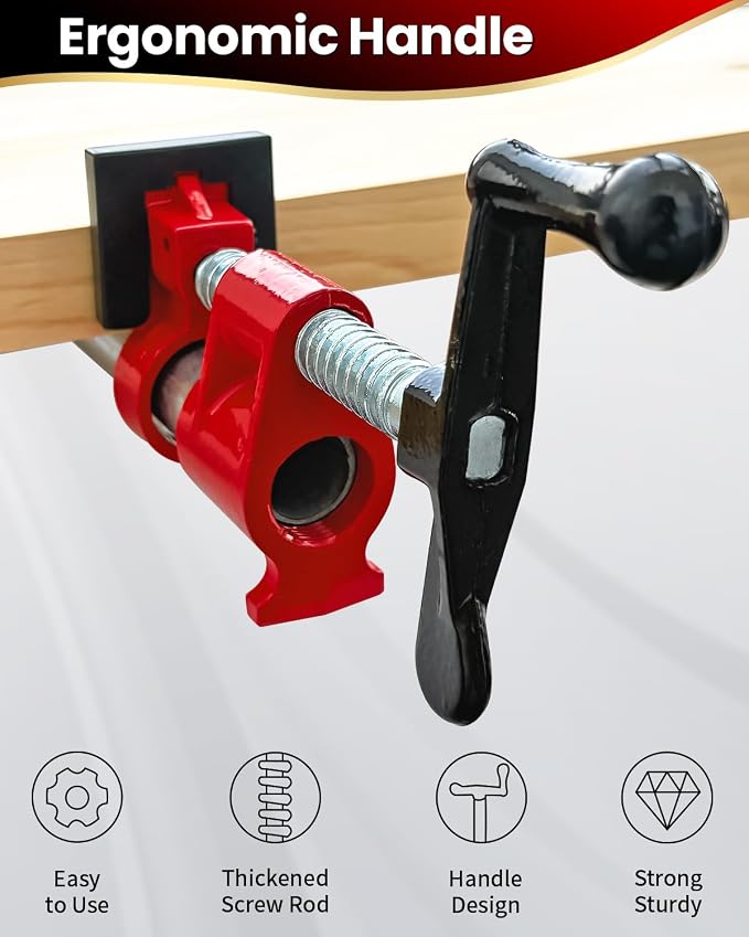 Pipe Clamps 3/4 inch 6 Pack Pipe Clamps for Woodworking Ideal for Carpentry, Home Improvement, and DIY Projects (3/4 IN with Pads)