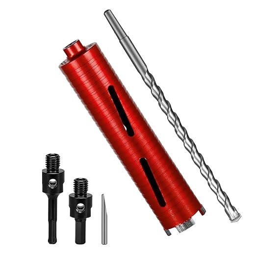 SALI Diamond Core Drill Bits 2" Diameter 10"/254mm Drilling Depth 5/8-11" Thread Core Bit Turbo Laser-Welded Segments for Cured Concrete with Brick Block Masonry with Two Adapters（Red）