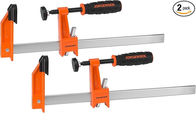 Jorgensen 12-Inch Bar Clamp Set, Heavy Duty Steel Bar Clamps for Woodworking, Wood Clamps with 1000 lbs Load Limit, 2-Pack