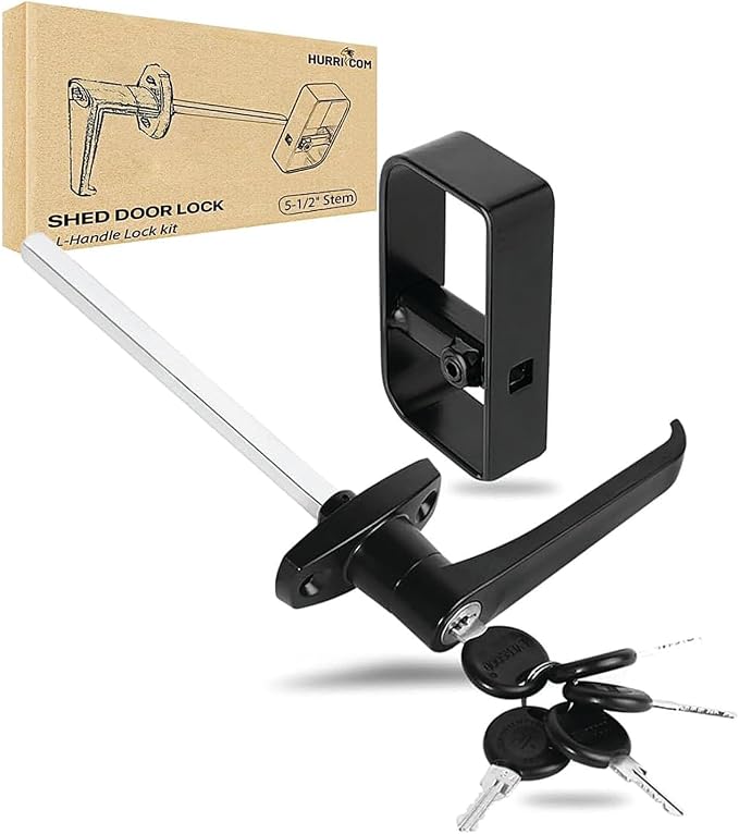 shed Door Latch shed Door Handle with 5-1/2" Stem,shed Door Lock Matching Set Includes 5 Keys forPlayhouses, shed Latch Chicken Coops,Camper, RV, Garage Door(Black)