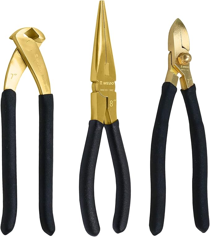 WEDO Brass Pliers Set with Non-Slip Handle - 8" Snipe Nose, 7" End Cutting, 7" Diagonal