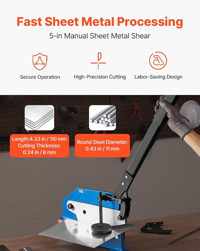 VEVOR Manual Metal Shear, 5 in, Hand Plate Sheet Metal Processing, HS-5 Benchtop Cutter with Q235 Material, for Crafts Thick Steel Crafting, Heavy Duty Roll Press Machine for Builders, DIY Enthusiasts