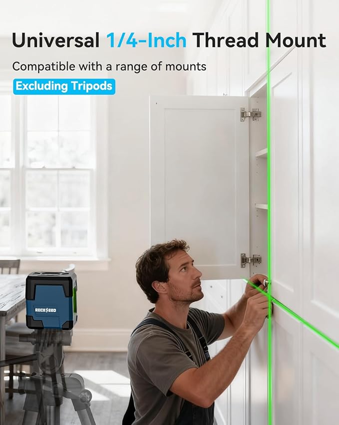 Laser Level, RockSeed Cross Line Laser with Self-Leveling, Vertical and Horizontal Line, Rotatable 360 Degree, Carrying Pouch, Battery Included (Green Laser, 2-Line)
