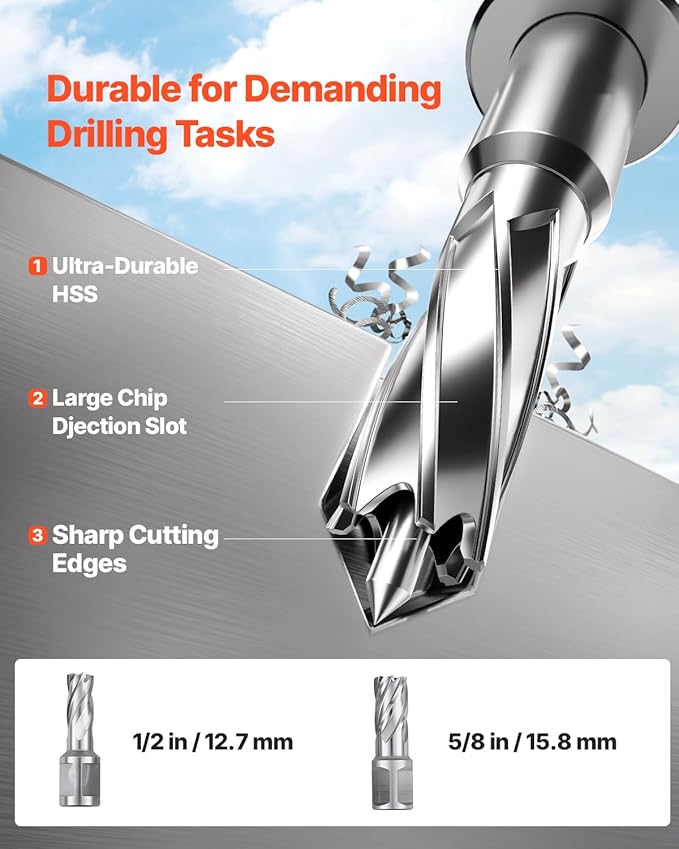 VEVOR Magnetic Drill, 1450W Motor 1.6 in Boring Diameter, 2810 lbf Portable Electric Mag Drill Press, with 2 Coring Bits, Variable Speed, Drilling Machine for Metal Surface, Home Improvement Industry