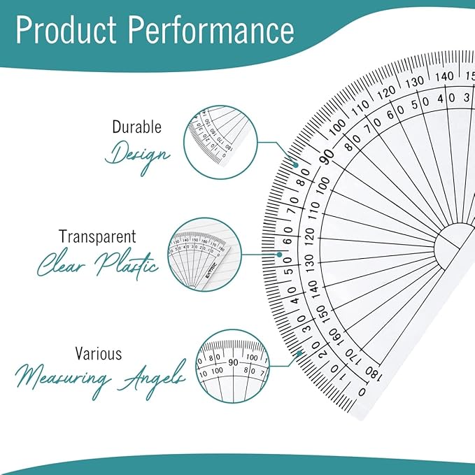 Protractor for Geometry, 4 Inch Clear Plastic Protractor for Woodworking, 2 Count Protractors for Classroom 180 Degrees, Math Protractors