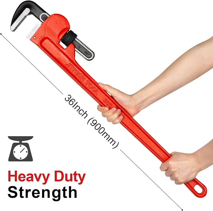 Jetech 36-Inch Heavy Duty Straight Pipe Wrench, Adjustable Aluminum Plumber Wrench with Floating Hook Jaw, Rust Resistant Red I-Beam Handle for Industrial Plumbing