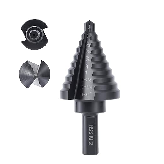 Lichamp Step Drill Bit for Metal Sheet Heavy Duty, Genuine M2 HSS Step Up Down Drill Bit Stepper Unibit for Steel Hole, 10 Sizes from 1/4 to 1-3/8 inches